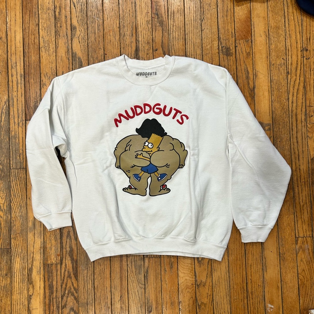 Maddguts White Men's Sweater with Simpsons Graphic